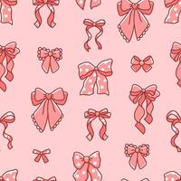 Seamless pattern of elegant pink bows of different types. Background with beautiful holiday decorative elements. Festive gift print, party decorations vector