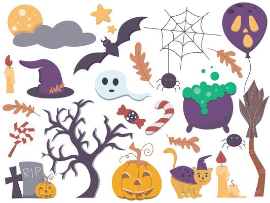 Set Halloween elements and symbols