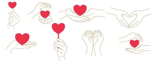 Silhouette of hands with heart set vector