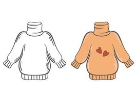 Sweater set black outline doodle illustration and color version vector