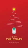 Creative Christmas and New Year's Eve background with Christmas tree in dotted lines with Turn on button vector