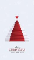 Creative Christmas and New Year's Eve background with red ladder Christmas tree rising like a stage. vector