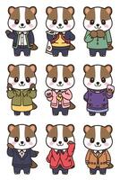 A set of different cartoon animals in different outfits vector