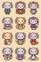 A set of cute little monsters with different outfits vector