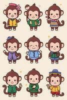 Monkey characters in different outfits vector