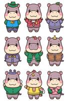 A set of hippo characters in different clothes vector
