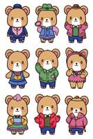 A set of teddy bears in different clothes vector