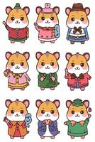 Hamster in different clothes and hats vector