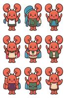A set of cartoon crabs with different poses vector
