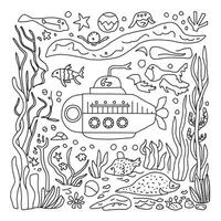A coloring page with an underwater scene vector