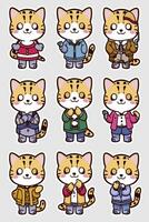Cute cat stickers set vector