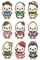 A set of cartoon characters in different outfits vector