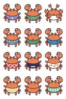 Crab icon set with different colors and sizes vector