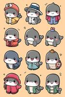 Cute cartoon whale with different outfits vector