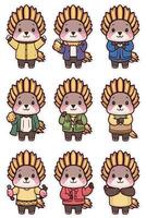 Hedgehog sticker set, set of nine hedgehog characters vector