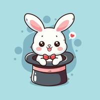 Cute rabbit in top hat. illustration in cartoon style. vector
