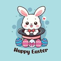 happy easter card with cute rabbit and eggs illustration graphic design vector