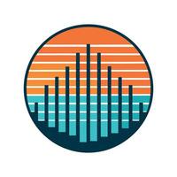 The sound of waves in a circle with a sunset in the background vector