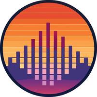 A colorful image of a sound wave with a sunset in the background vector