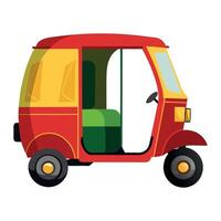 A red and yellow tuk - tuk on a white background vector