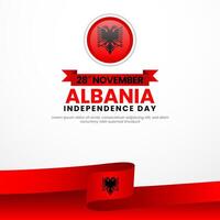 Albania Waving Ribbon Flag for Independence Day square banner background vector