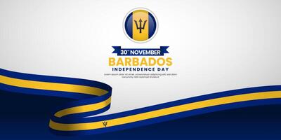 Barbados Independence Day banner background with waving ribbon flag vector