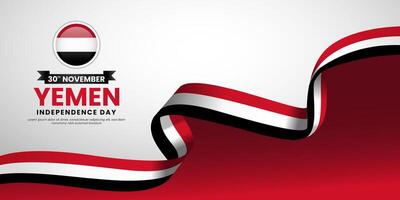 Yemen independence day Waving Ribbon Flag Design vector