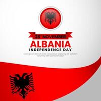 Albania Waving Ribbon Flag for Independence Day square banner background vector