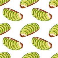 Seamless pattern with avocado toast slice in flat style. Perfect for healthy food design, restaurant menu, kitchen decor or packaging. Ideal for food related project and branding. vector