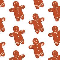 Seamless pattern with smiling gingerbread man in flat style. Perfect for Christmas, holiday decor and festive wrapping paper. Cute and playful design for seasonal project and food related item. vector