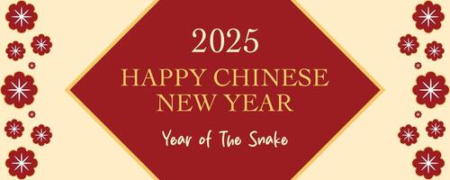 Trendy Lunar new year concept, Chinese new year 2025 and year of the Snake with flower symbol flat illustration in bright minimalist background, geometric design for card, poster, banner, flyer, web vector