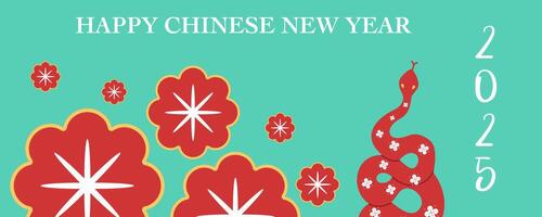 Lunar new year, Chinese new year 2025 and year of the Snake with Chinese zodiac Snake and flower symbol illustration in minimalist background, geometric design for card, poster, banner, flyer, web. vector