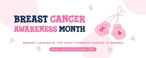 Breast Cancer awareness template illustration with pink ribbon, heart shape and white background for horizontal design vector