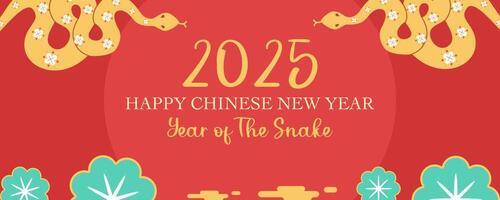 Lunar new year, Chinese new year 2025 and year of the Snake with Chinese snake zodiac and flower abstract illustration in red minimal background, geometric design for card, poster, banner, flyer, web. vector