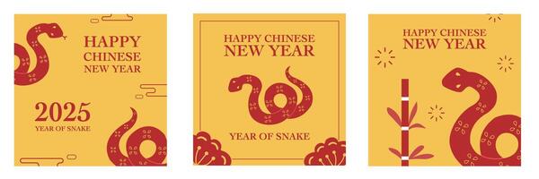 Set of Lunar new year concept, Chinese new year 2025 and year of the Snake with Chinese zodiac Snake symbol illustration in yellow background, geometric design for cover, card, poster, flyer, web. vector