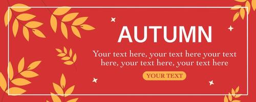 Autumn season greeting with fall leaves and minimalist horizontal red background for poster, invitation, card, flyer, cover, banner, social media, sale, advertising. vector