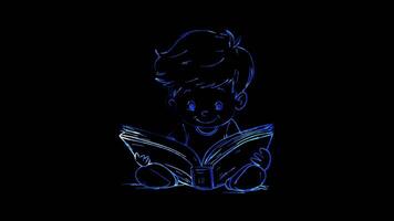 Neon frame effect, Book with Bookmark Represents studying or learning on black background video