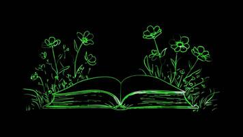 Neon frame effect, Book with Bookmark Represents studying or learning on black background video