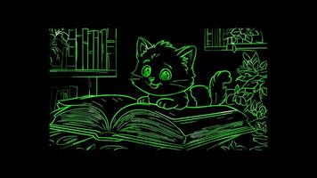 Neon frame effect, Book with Bookmark Represents studying or learning on black background video