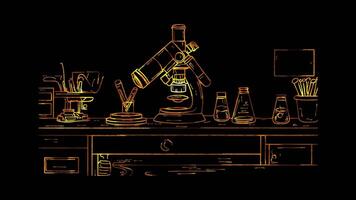 Neon frame effect, Microscope Symbolizes science or research on black background video