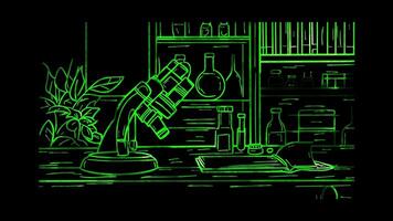 Neon frame effect, Microscope Symbolizes science or research on black background video