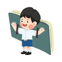 Kid student flying on a big open book vector