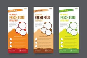 Restaurant rollup banner template, Fast food rollup banner design, Banner design template set vector
