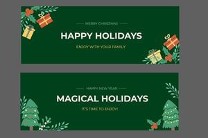 Christmas sale banners with festive elements and xmas characters. vector