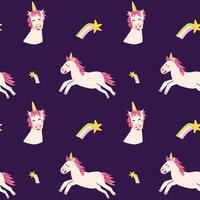 Charming unicorns and rainbow in bright colors. A seamless, flat cartoon design perfect for kids' bedding. vector