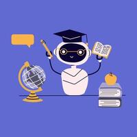 Ai robot flat illustration. Artificial intelligence in education vector