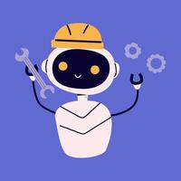 Ai robot support flat illustration. Artificial intelligence with wrench tool vector