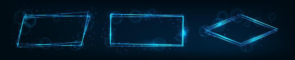 Set of three neon frames with shining effects and sparkles vector