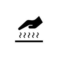 Isolated icon of hot surface with illutstation hand and fire, for do not touch safety danger sign vector