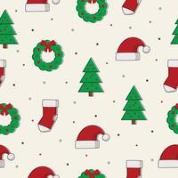 Simple christmas seamless pattern with santa hat, pine tree, and sock vector
